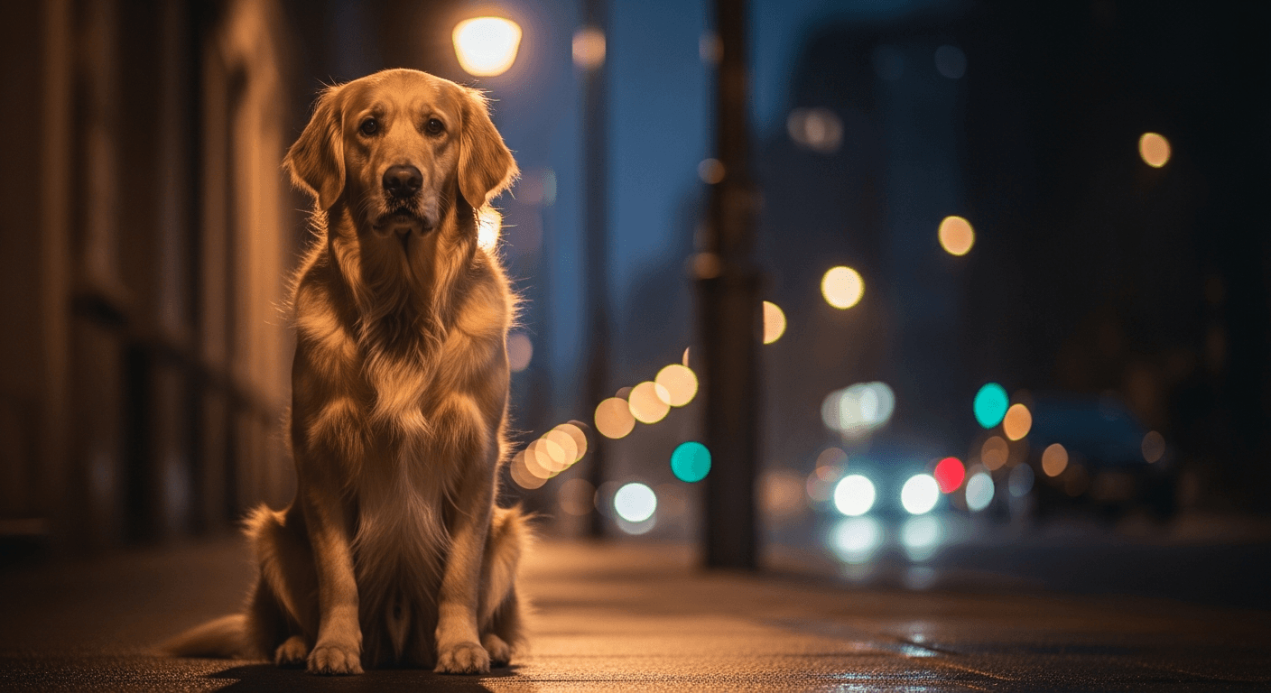 Lost dog outside at night